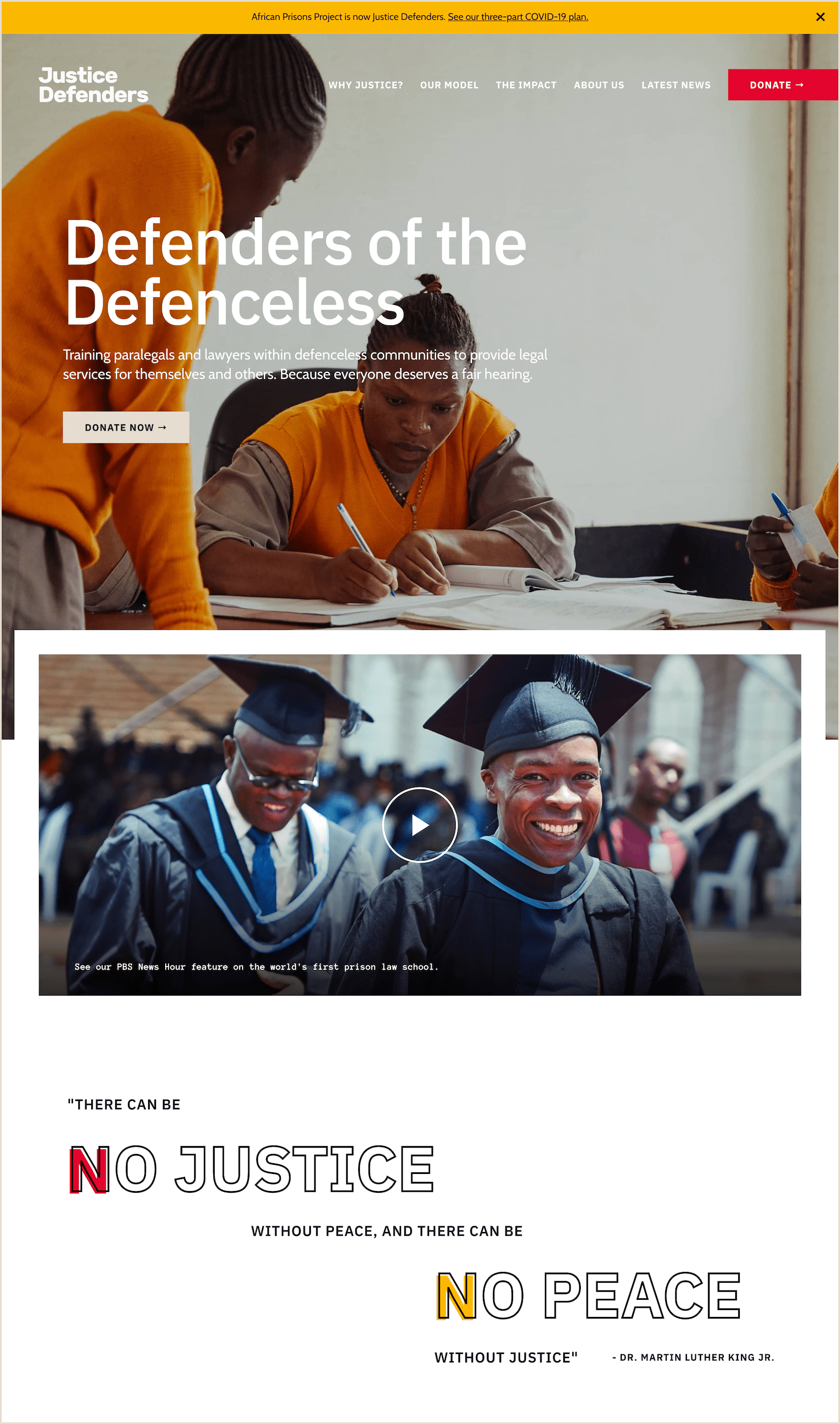 Justice Defenders homepage screenshot