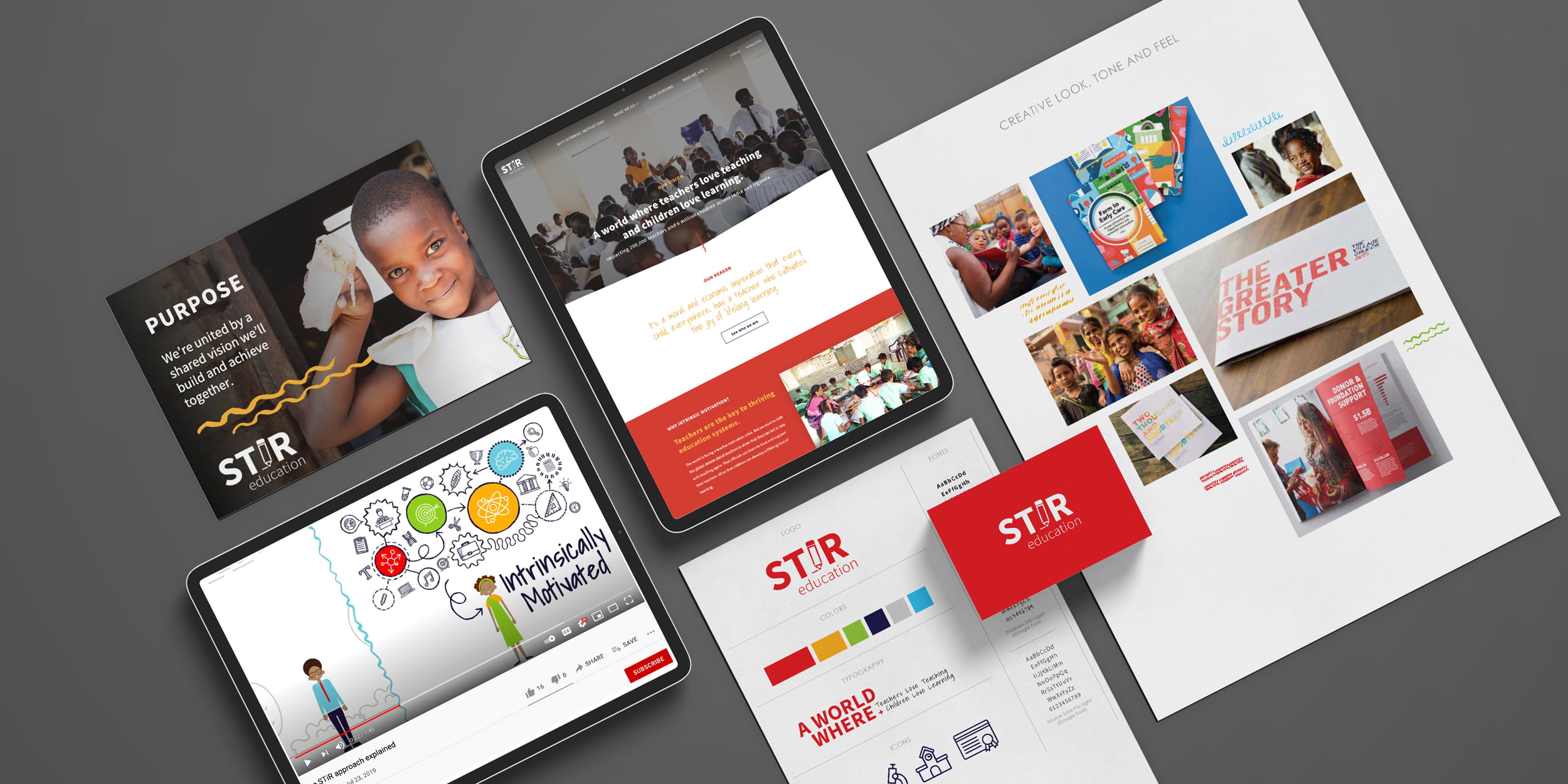 Collage of Mighty Ally brand work for STiR Education