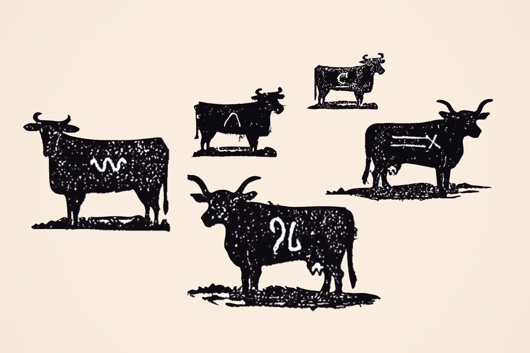 Illustrated graphic of branded cattle