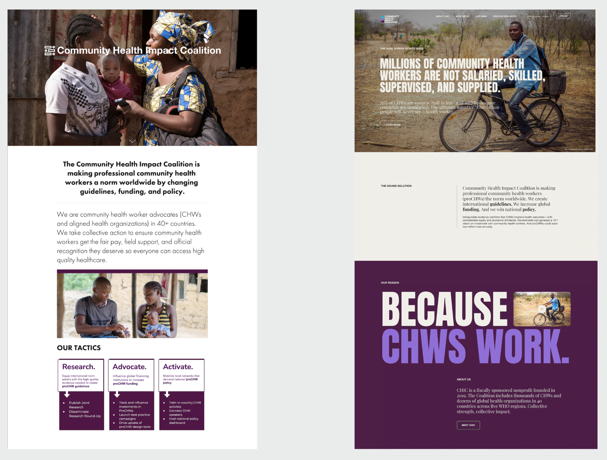Side-by-side comparison of the old and new visual identities for Community Health Impact Coalition (CHIC)